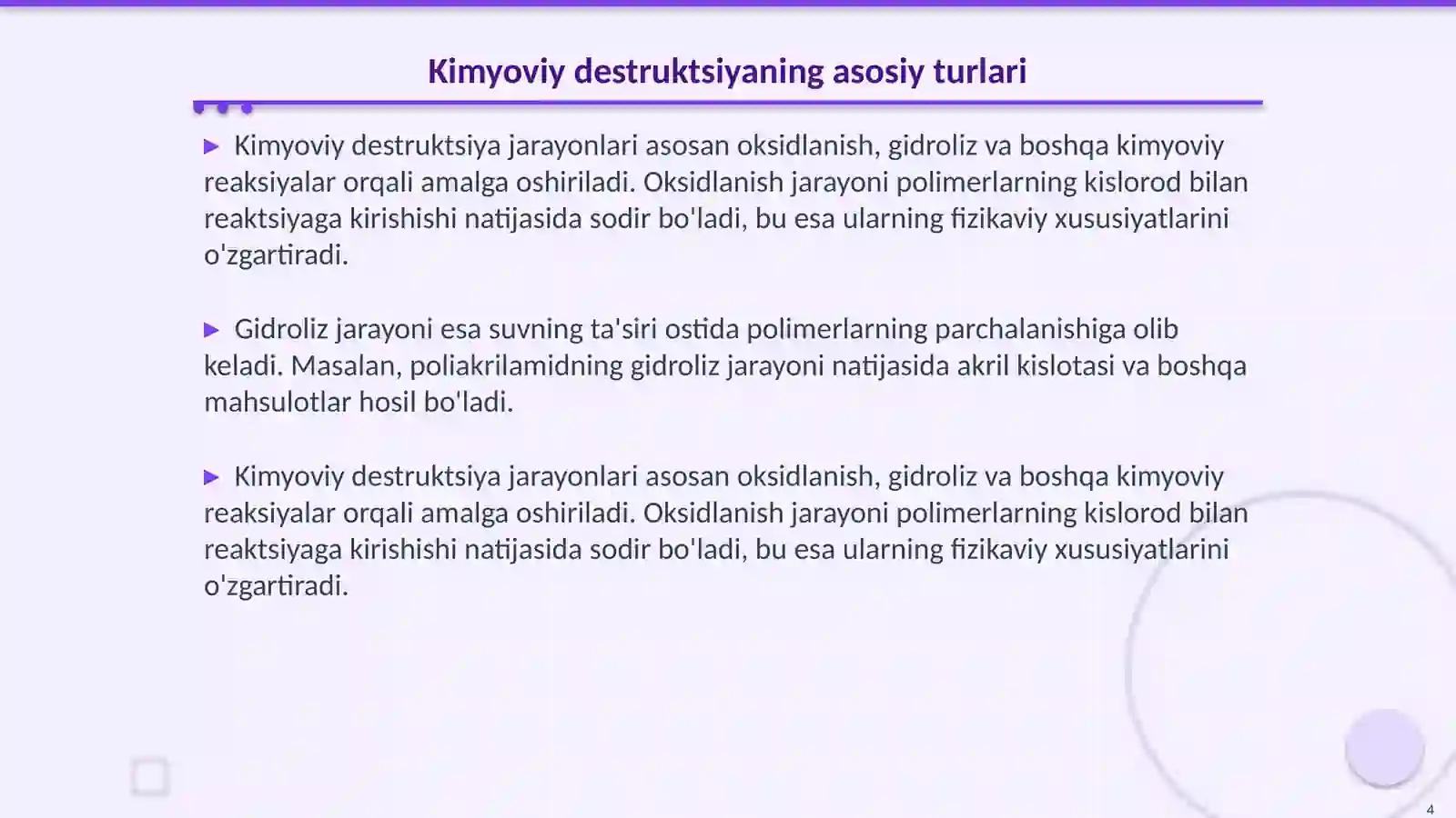 Polimer mоddаlаrining dеstruktsiyasi 4