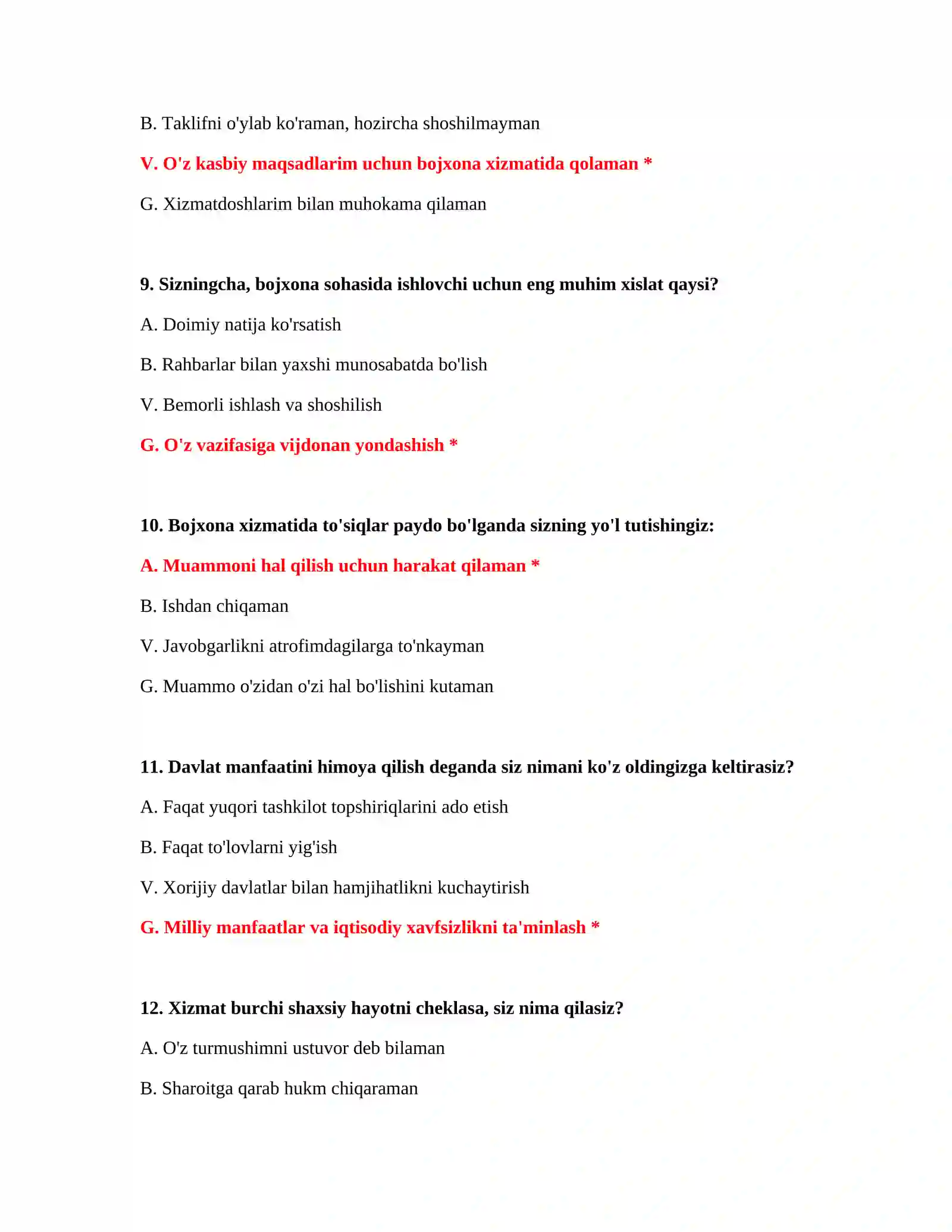 Bojxona ishi savollari 4