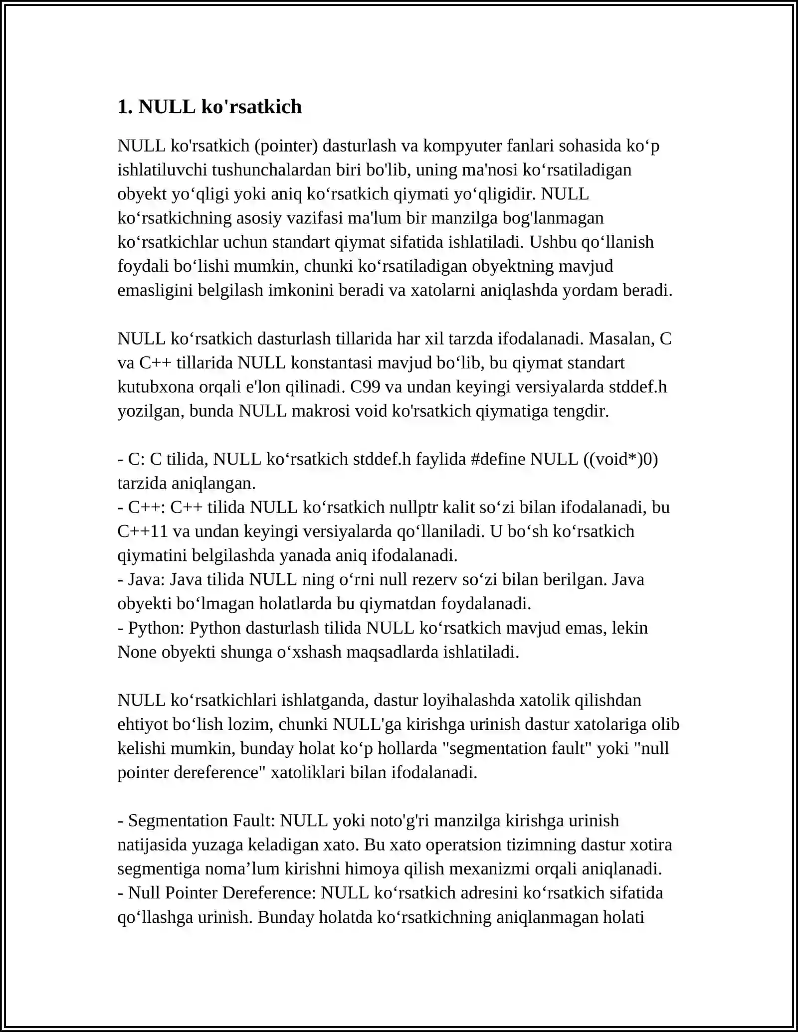 NULL ko'rsatkich 4