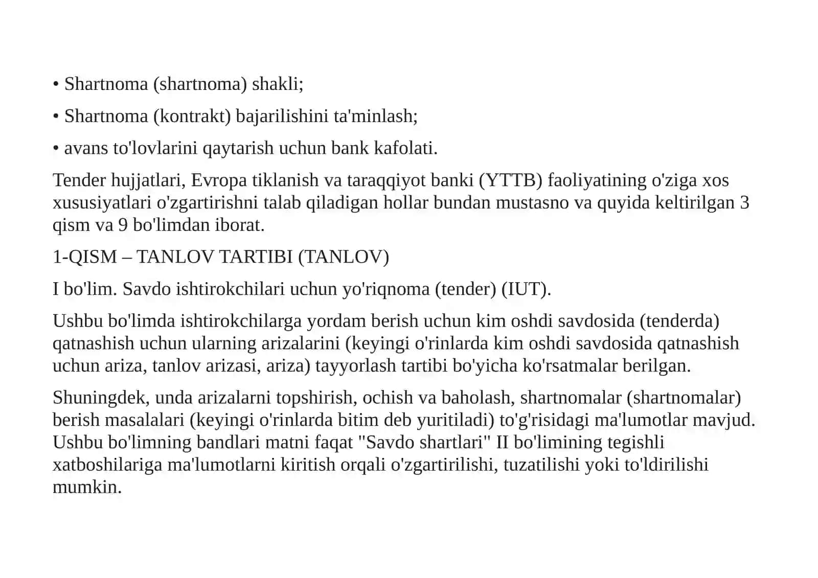 AVTOMOBIL YO‘LLARINI LOYIHALASH BO‘YICHA TANLOV (TENDER) SAVDOLARIGA QATNASHISH UCHUN QO‘YILADIGAN TALABALAR 4