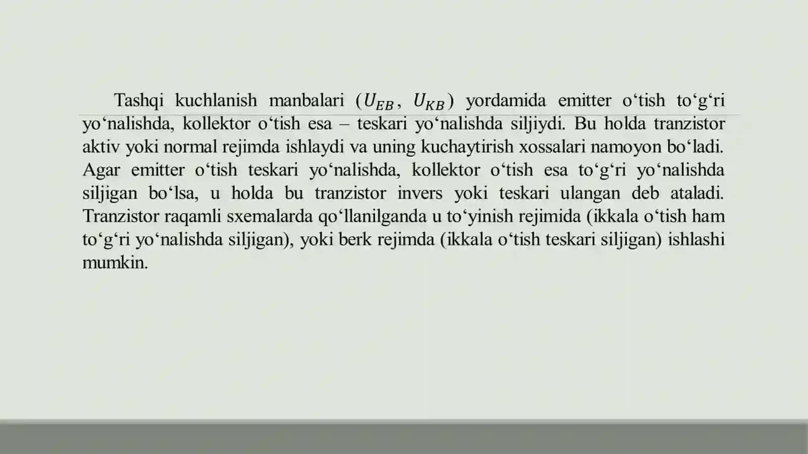 Bipolyar tranzistorlar haqida umumiy ma’lumotlar. 4
