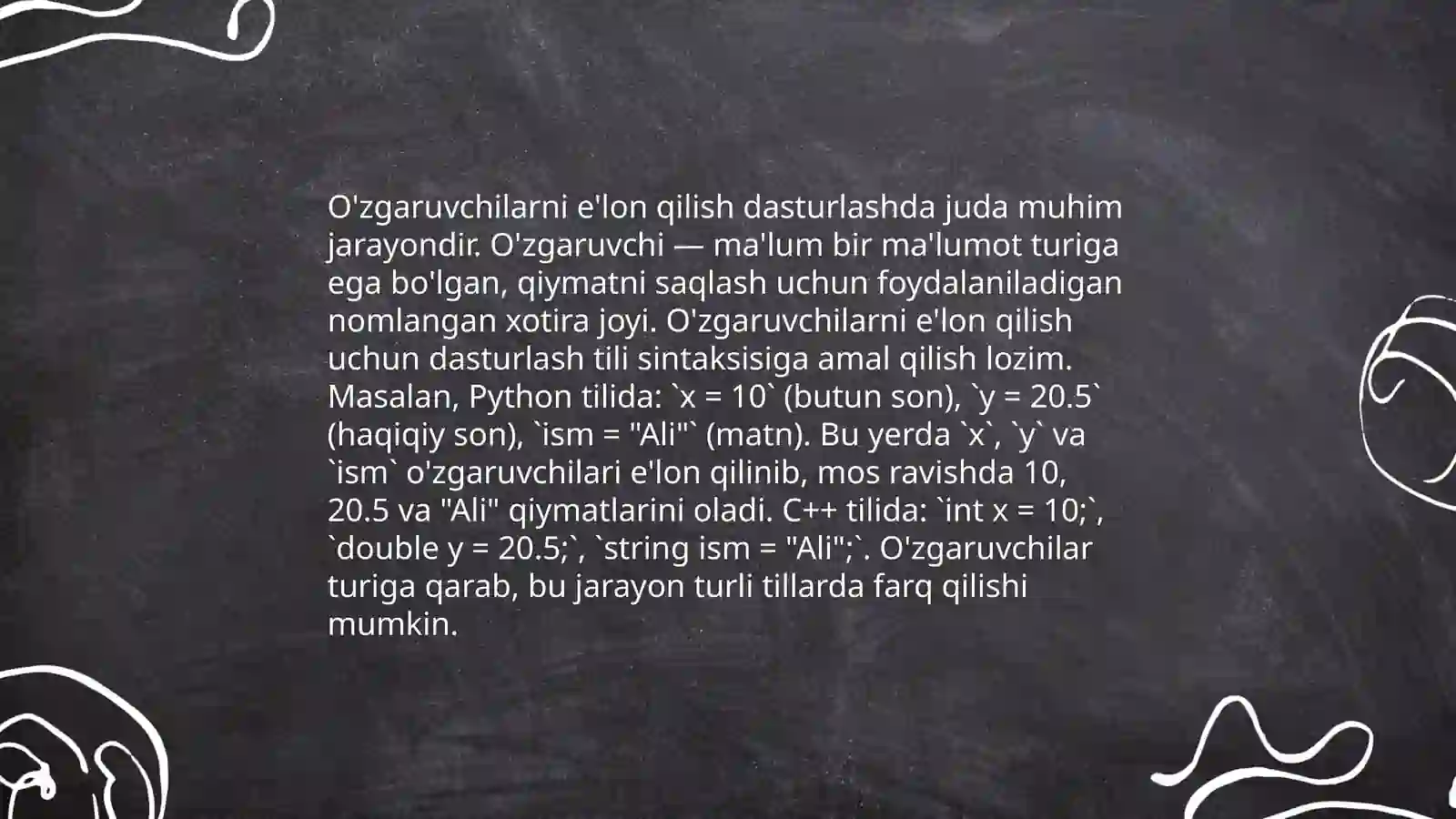 Python dasturlash tilida õzgaruvchilar va operatorlar 4