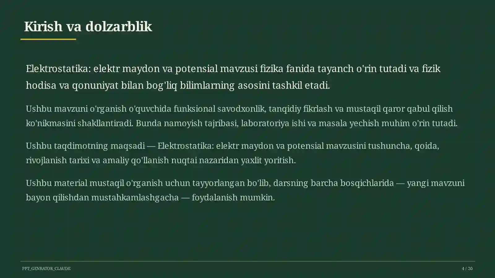 Elektrostatika: elektr maydon va potensial (10-sinf) 4