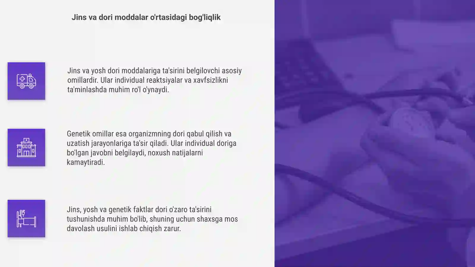 Dori moddalar ta'siriga jins, yoshning, genetik omillarning ahamiyati 4