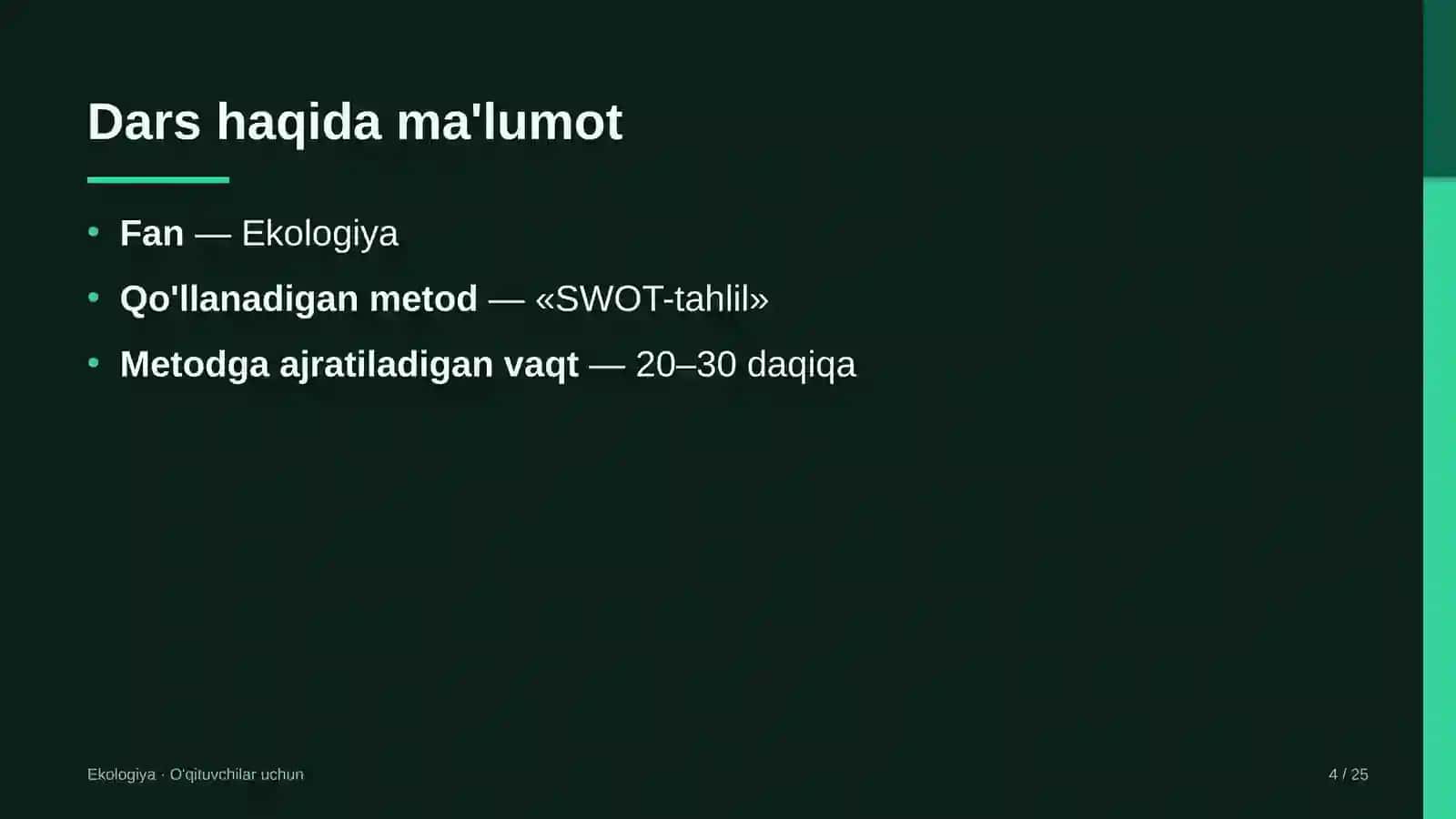 ekologiya darslarida swot tahlil metodidan foydalanish 6079 4