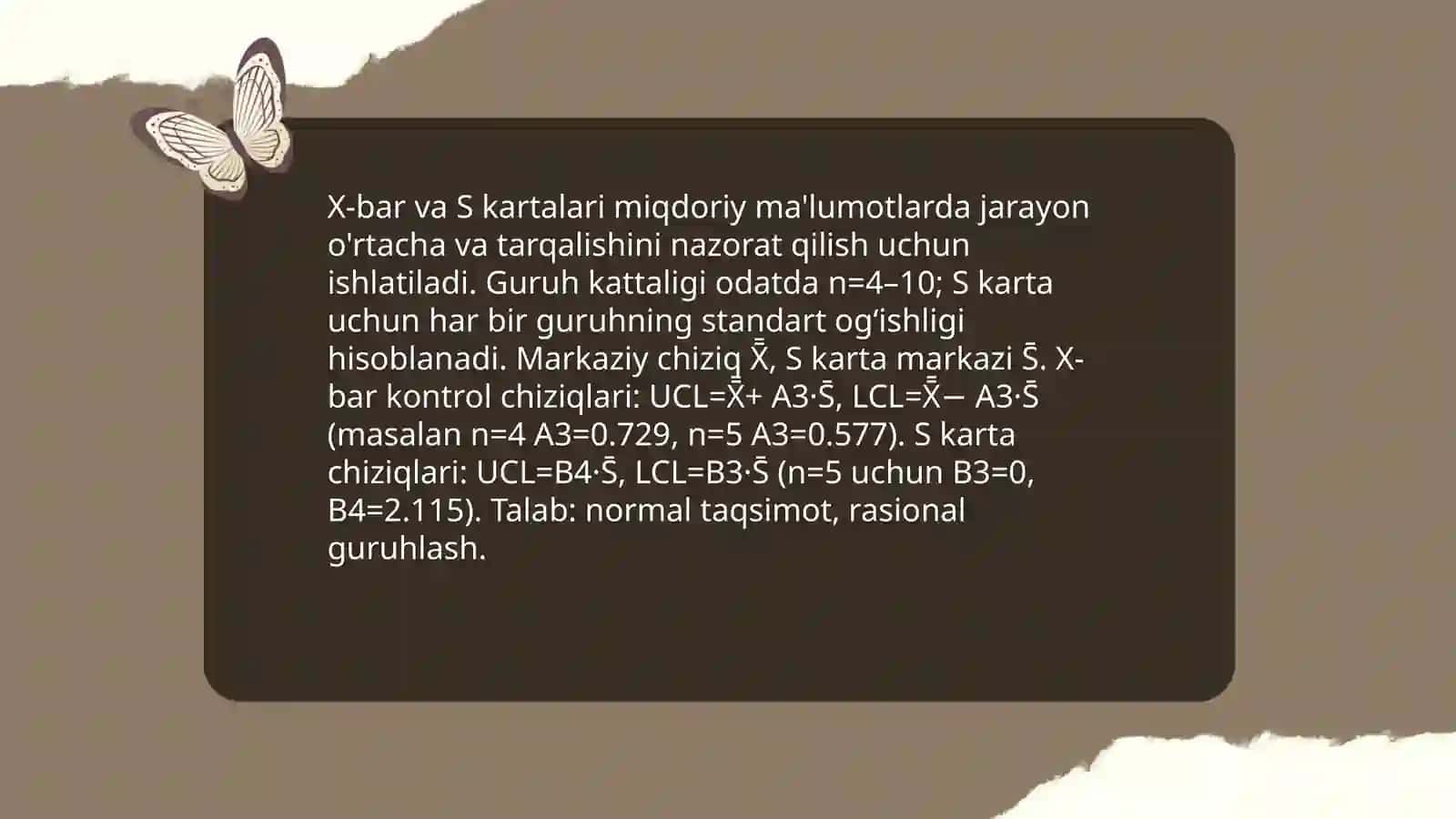 Miqdoriy ma'lumotlar uchun nazorat kartasining qo'llanilish tahlili 4
