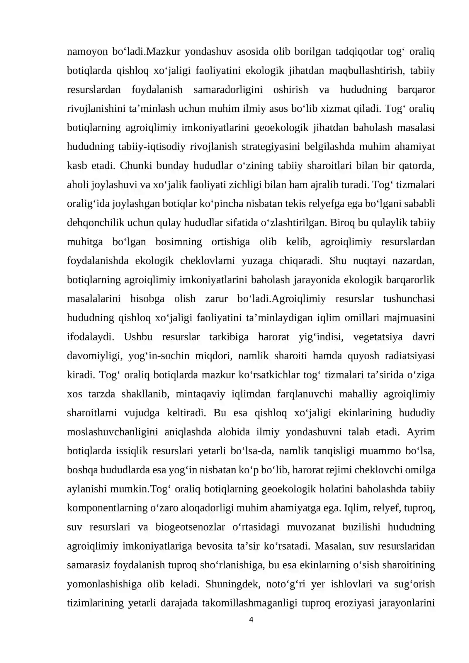 Oʻzbekiston togʻ oraliq botiqlarining agroiqlimiy imkoniyatlarini geoekologik baholash 4