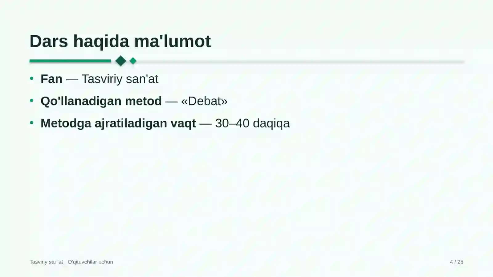 tasviriy san'at darslarida debat metodidan foydalanish 3032 4