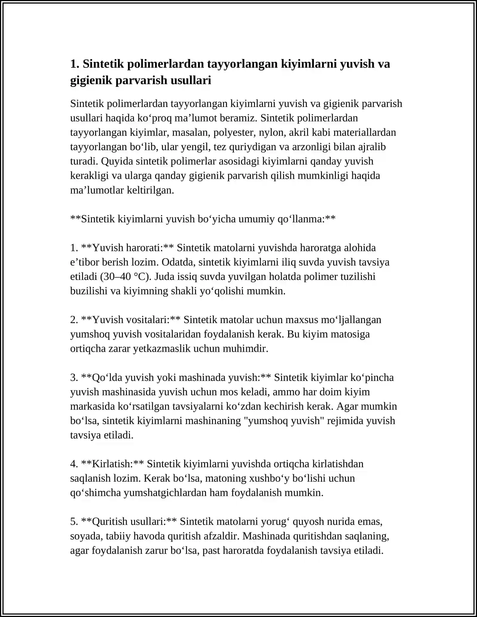 KIYIM BOSHLAR VA OYOQ KIYIMLAR GIGENIYASI. KUNDALIK TURMUSHDAGI FOYDALANILADIGAN SENTETIK POLIMER MATERILALARDA TAYORLANGAN UY TO'ZG'OR BUYUMLARI 4