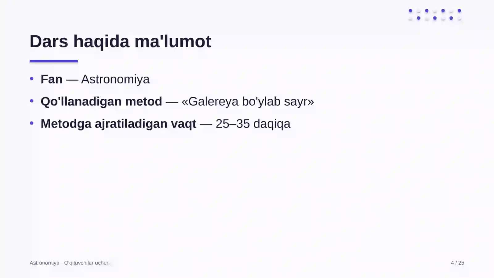 astronomiya darslarida galereya bo'ylab sayr metodidan foydalanish 8899 4