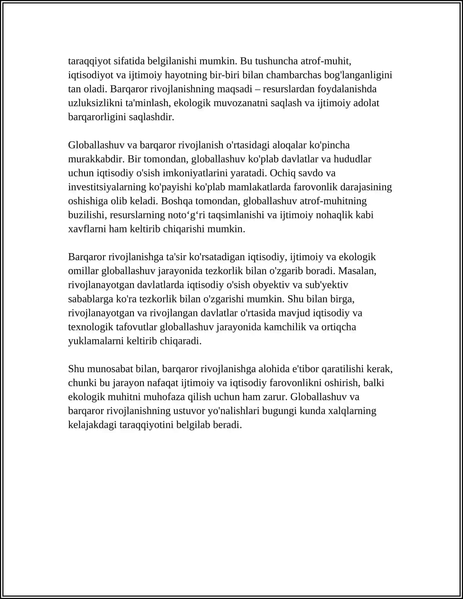 GLOBALLASHUV, GLOBALIZM VA BARQAROR RIVOJLANISHNING USTUVOR YONALISHLARI 4