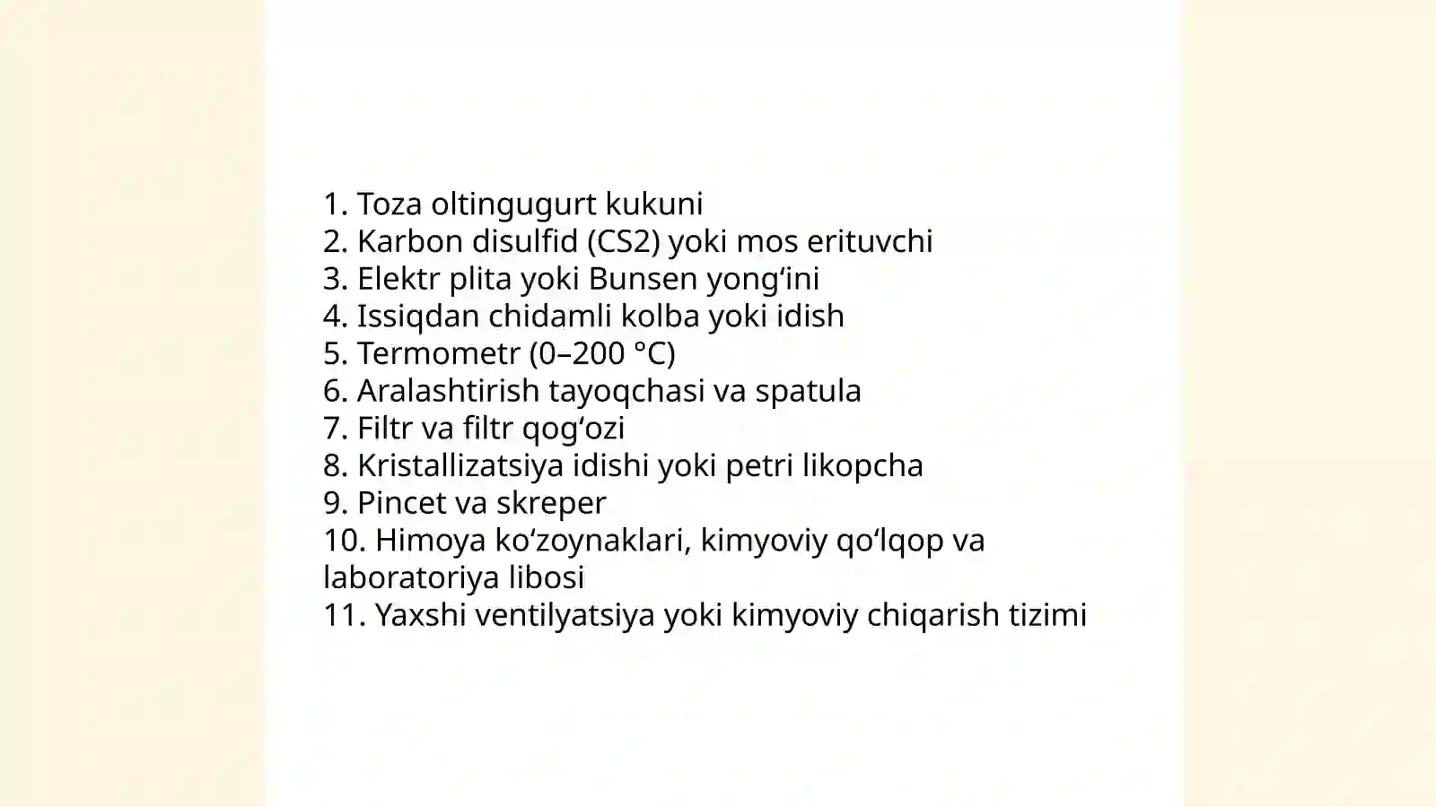 Oltingugurt kristallarini oʼstirish 4