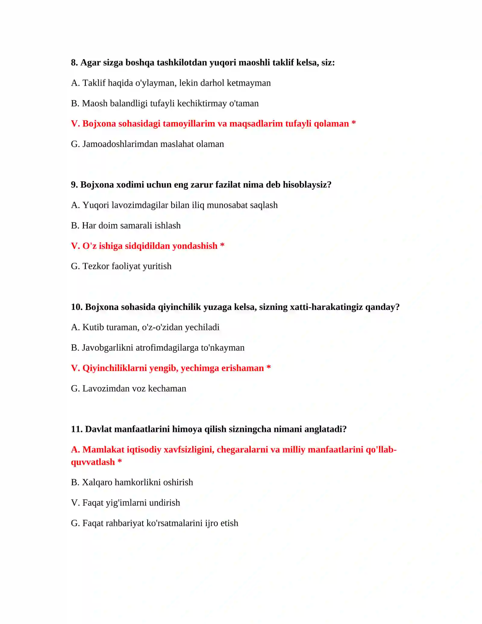 Bojxona ishga kirish imtihon testlari 4