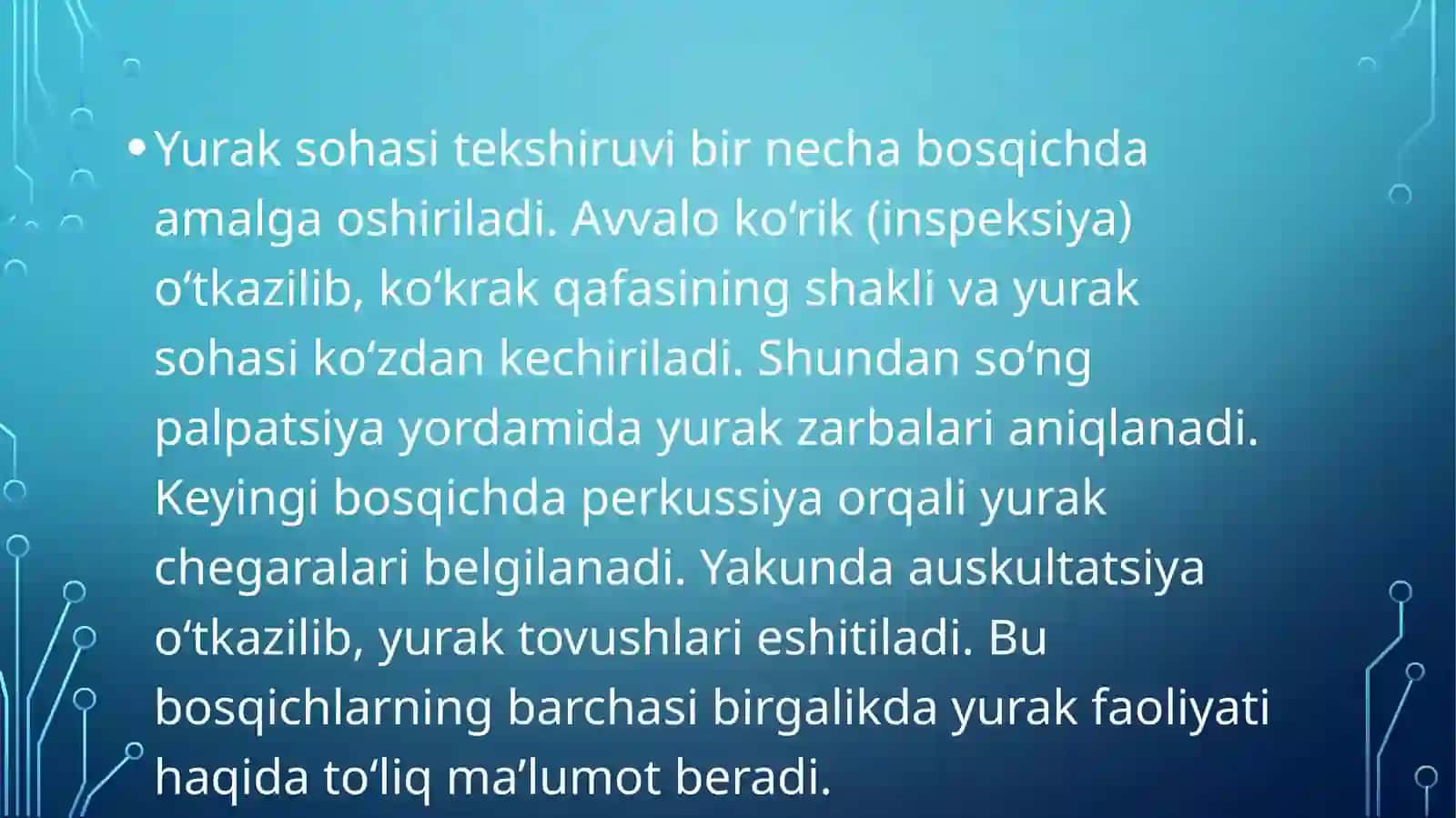 Amaliy ko‘nikmalarni topshirish yurak sohasi perkussiyasi va palpatsiyasi 4