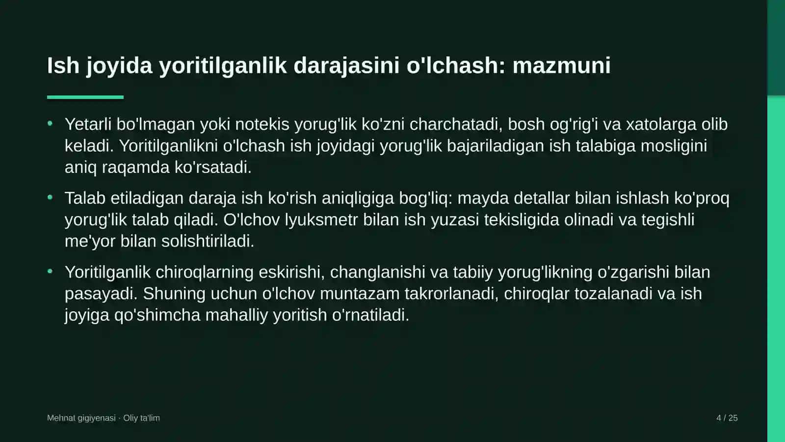energetika nazorati inspeksiyalarida ish joyida yoritilganlik darajasini o'lchash 7146 4