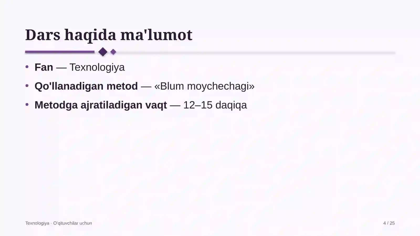 texnologiya darslarida blum moychechagi metodidan foydalanish 7802 4