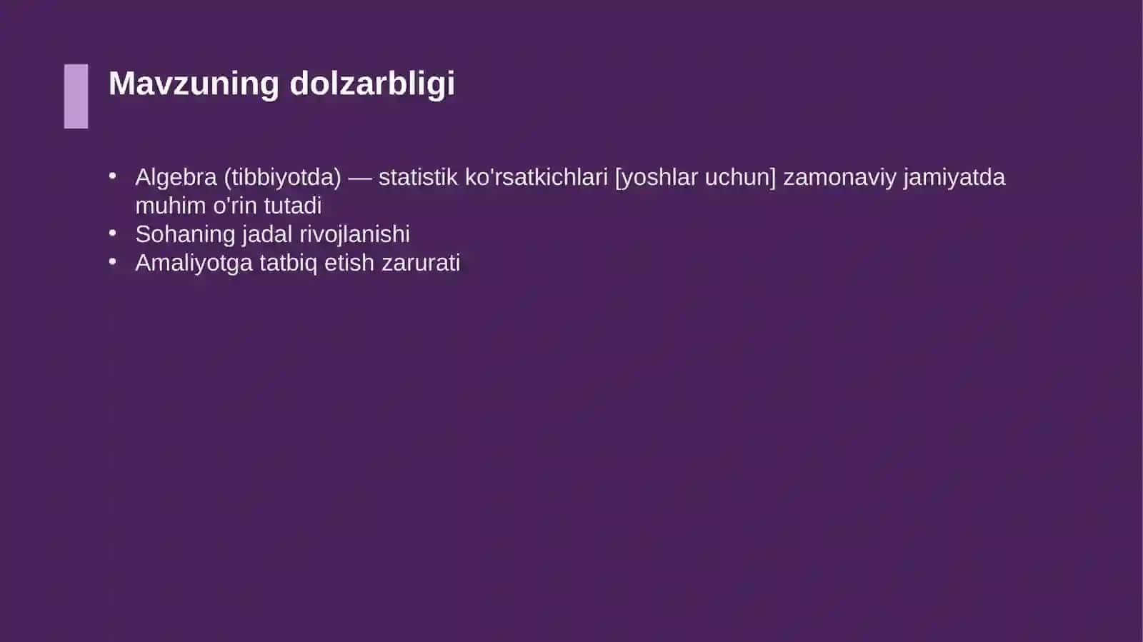 Algebra (tibbiyotda) — statistik ko'rsatkichlari [yoshlar uchun] 4