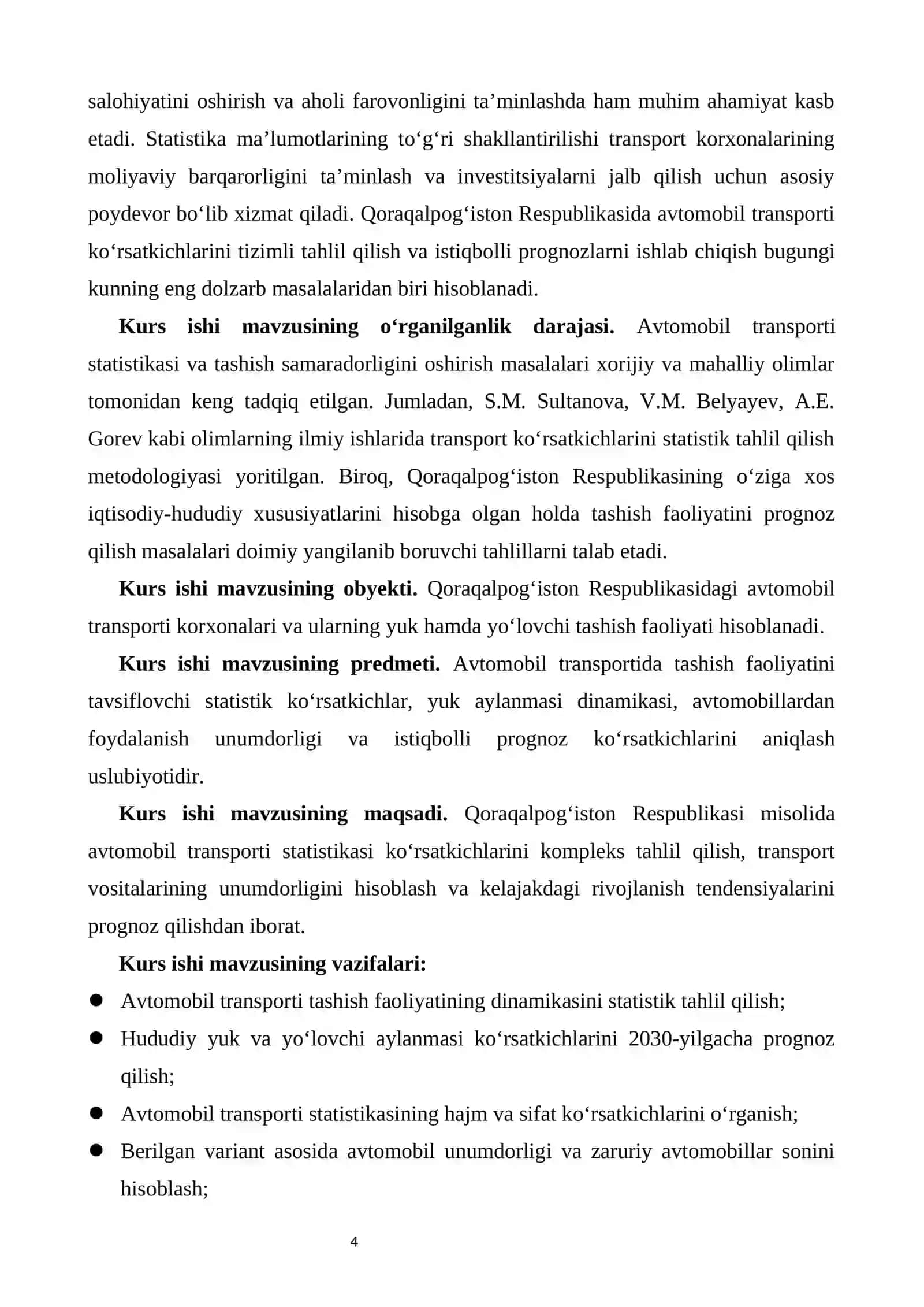Avtomobil transporti statistikasi (Qoraqalpog‘iston Respublikasi misolida) 4