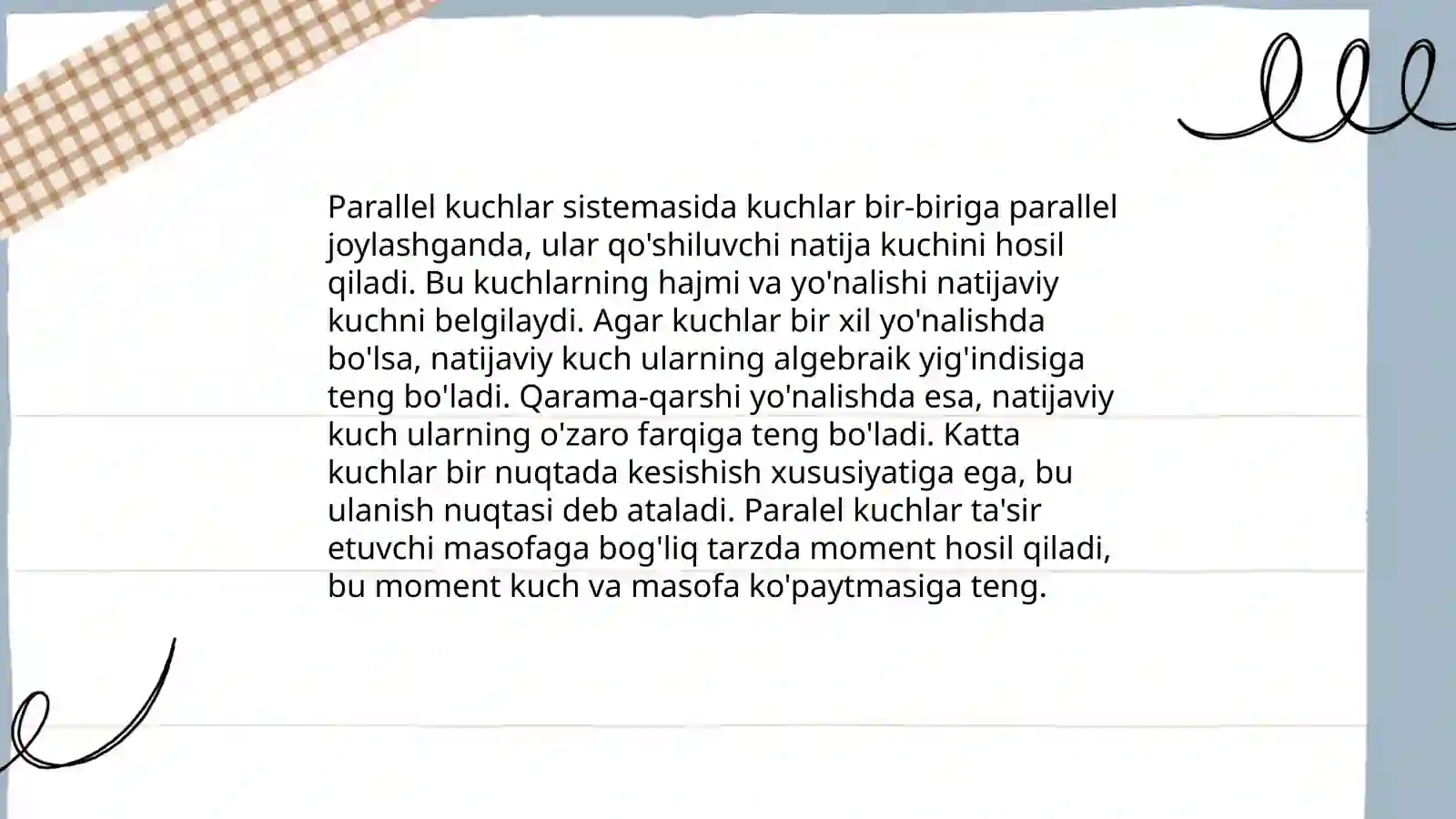 Parallel kuchlar sistemasining muvozanati 4