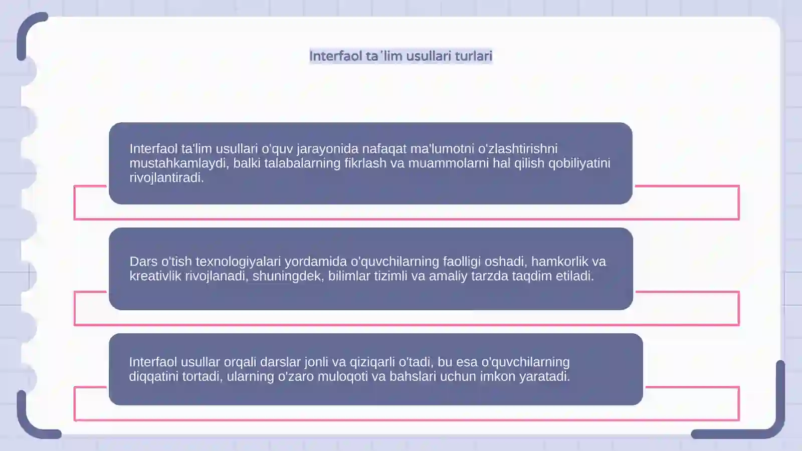 Taʼlimning interfaol usullari. Dars oʻtish texnalogiyalari 4