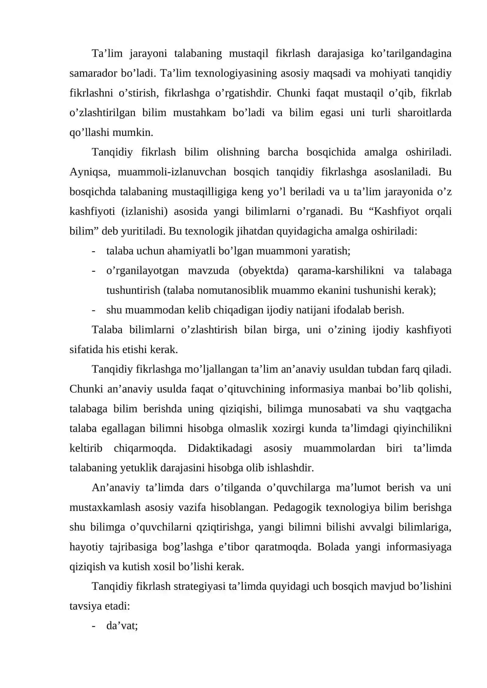 Tanqidiy fikrlashga o’rgatish pedagogik texnologiyasi 4