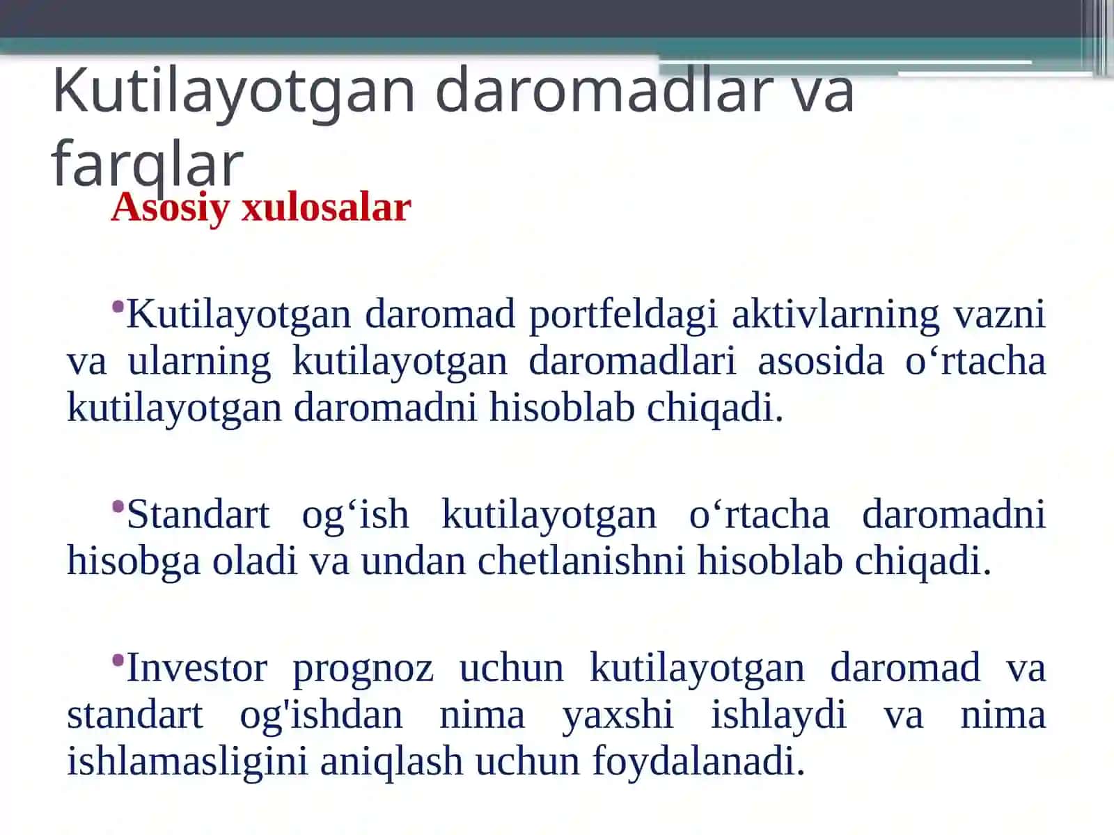 Kutilayotgan daromadlar va farqlar 4