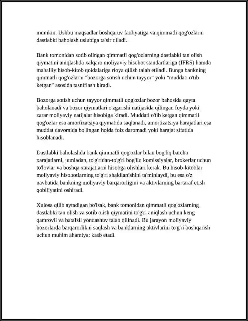 BANK TOMONIDAN SOTIB OLINGAN QIMMATLI QOG’OZLAR HISOBI 4