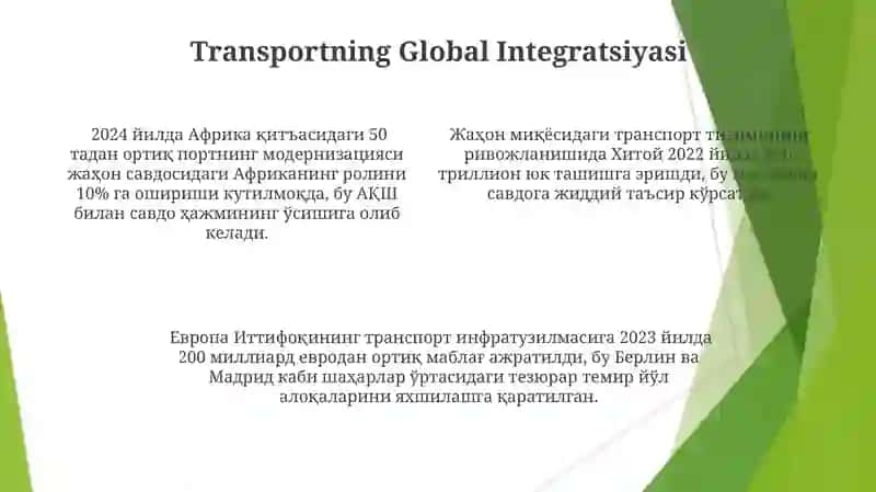 Dunyo ahamiyatiga ega bo’lgan transport tizimi 4