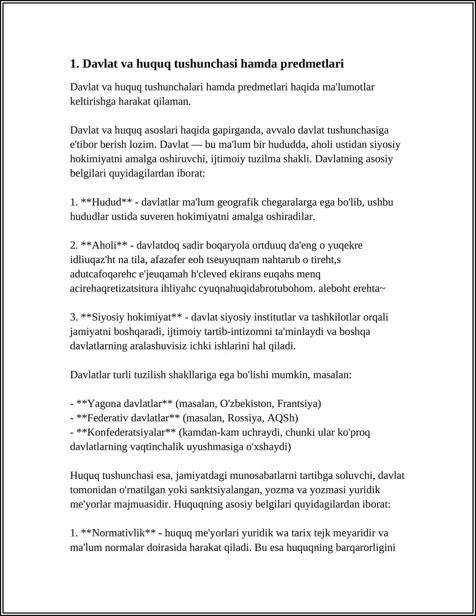 Davlat va huquq tushunchasi hamda predmetlari 4