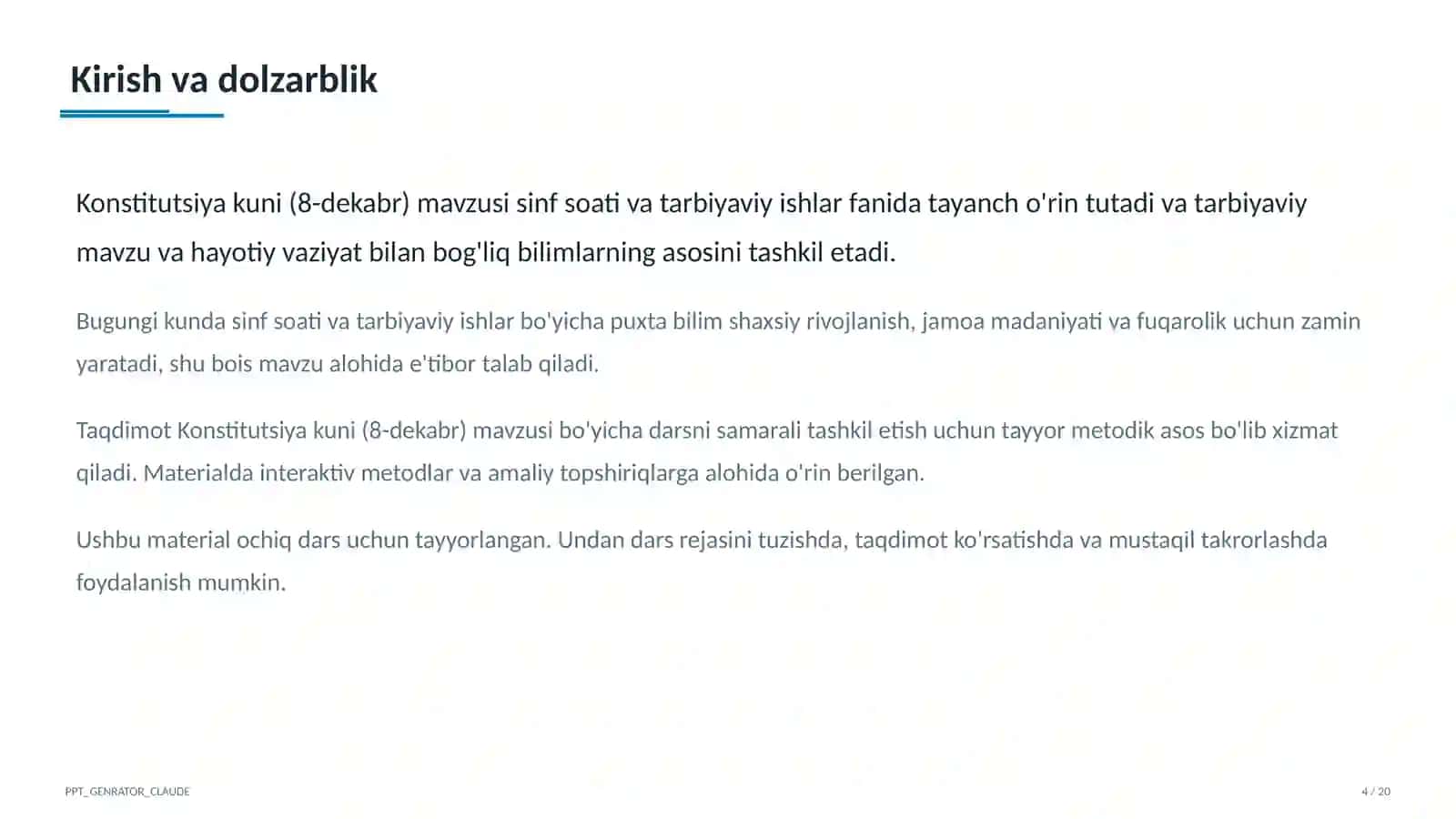 Konstitutsiya kuni (8-dekabr) Ta'lim Darsi 4