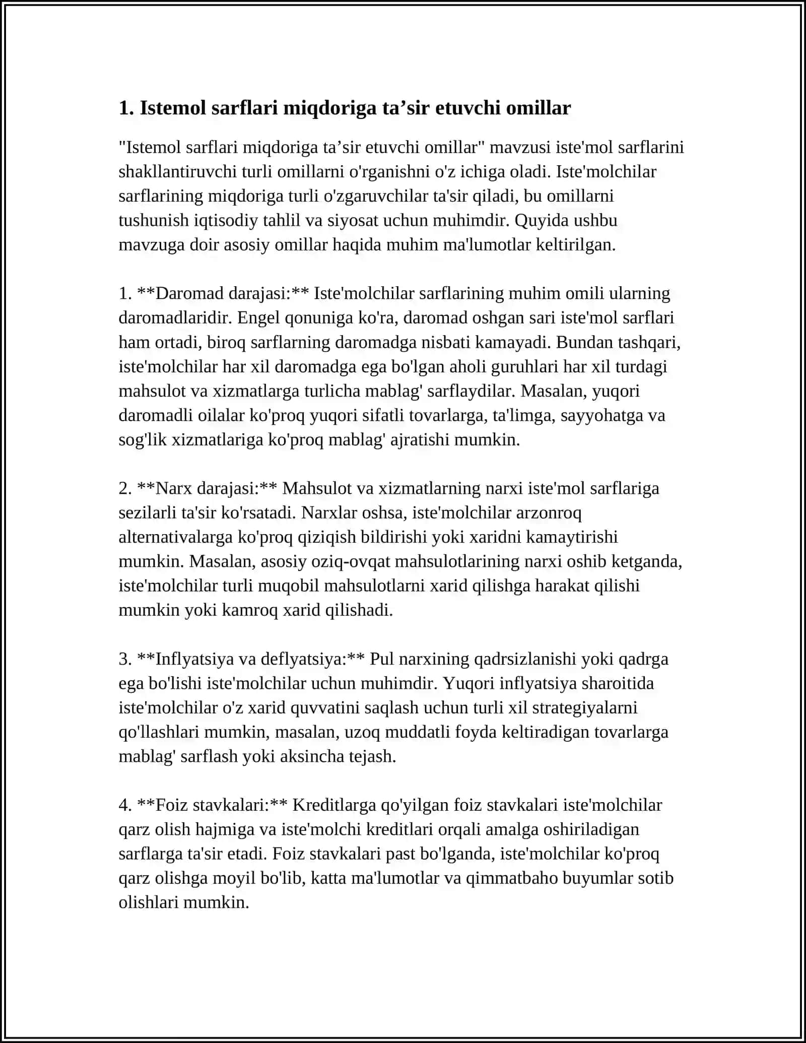 YALPI TALAB MIQDORIGA TA’SIR ETUVCHI OMILLAR: ISTE’MOL SARFLARIDAGI O’ZGARISHLAR, INVESTITSION SARFLAR, DAVLAT SARFLARI, SOF EKSPORTDAGI O’ZGARISHLAR 4