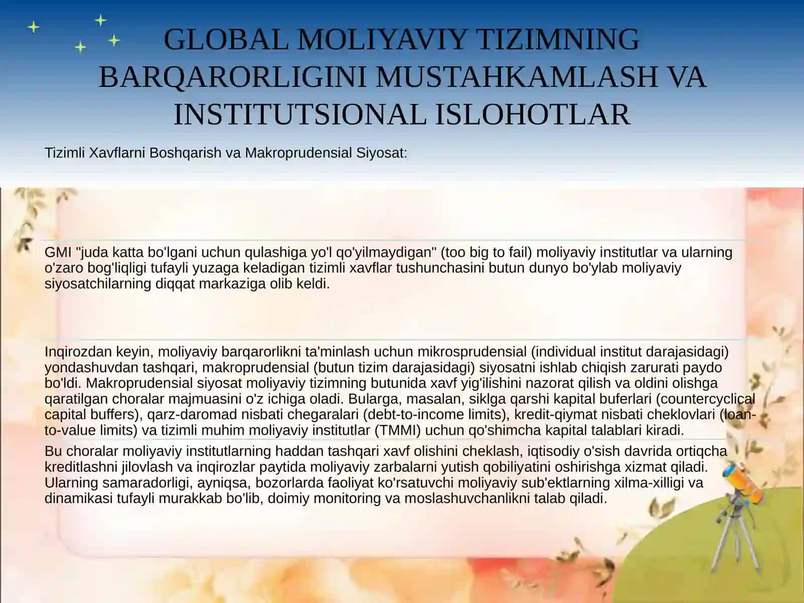 “JAHON MOLIYAVIY IQTISODIY INQIROZIDAN KEYINGI DAVRDA MOLIYAVIY XAVFSIZLIKNI TA'MINLASH MASALALARI” 4