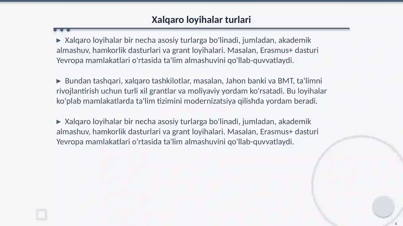 Xalqaro loyihalar va taʼlim dasturlari 4
