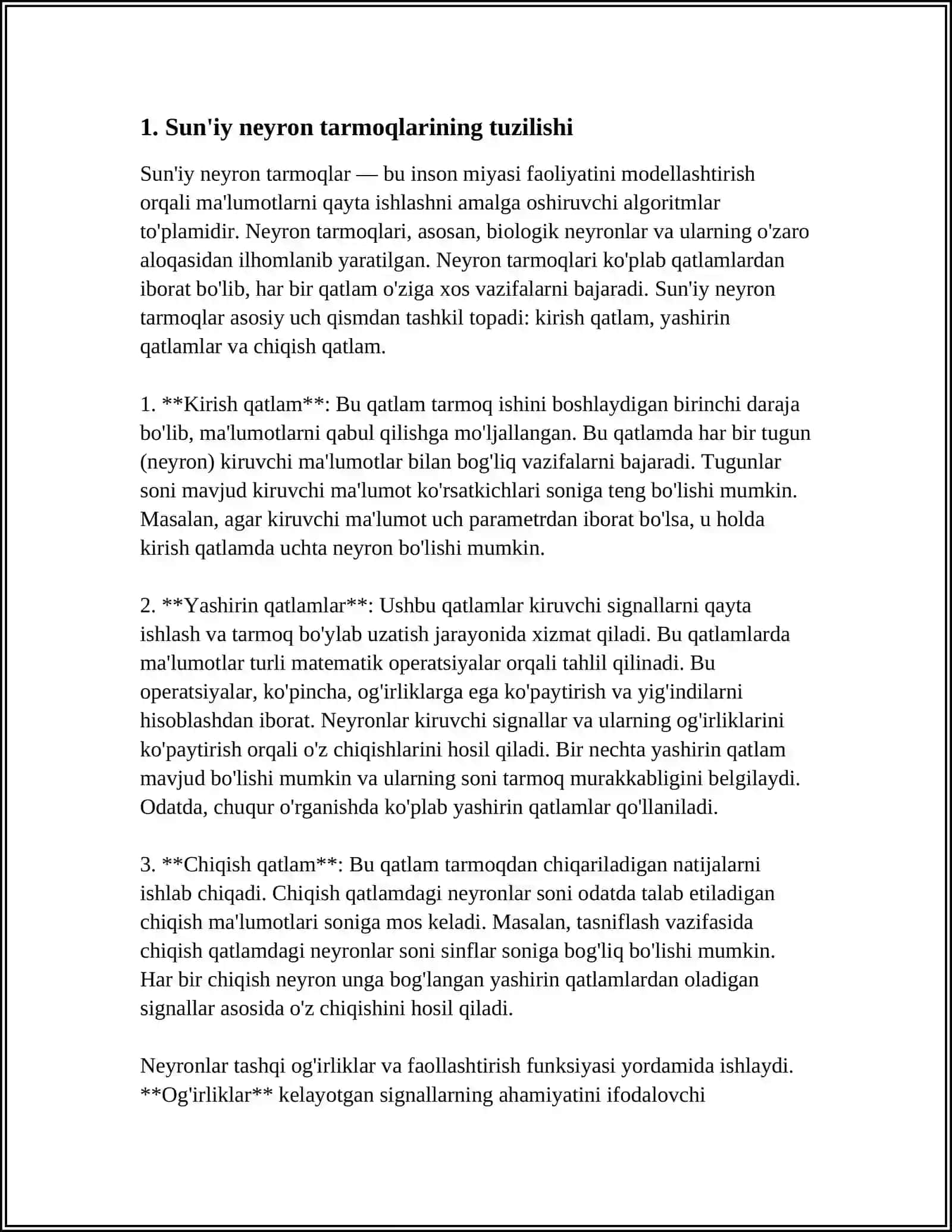 SUN'IY NEYRON TO'RLARINI O'RGANISH,XATOLARINI TESKARI TARQALISHI USULI 4
