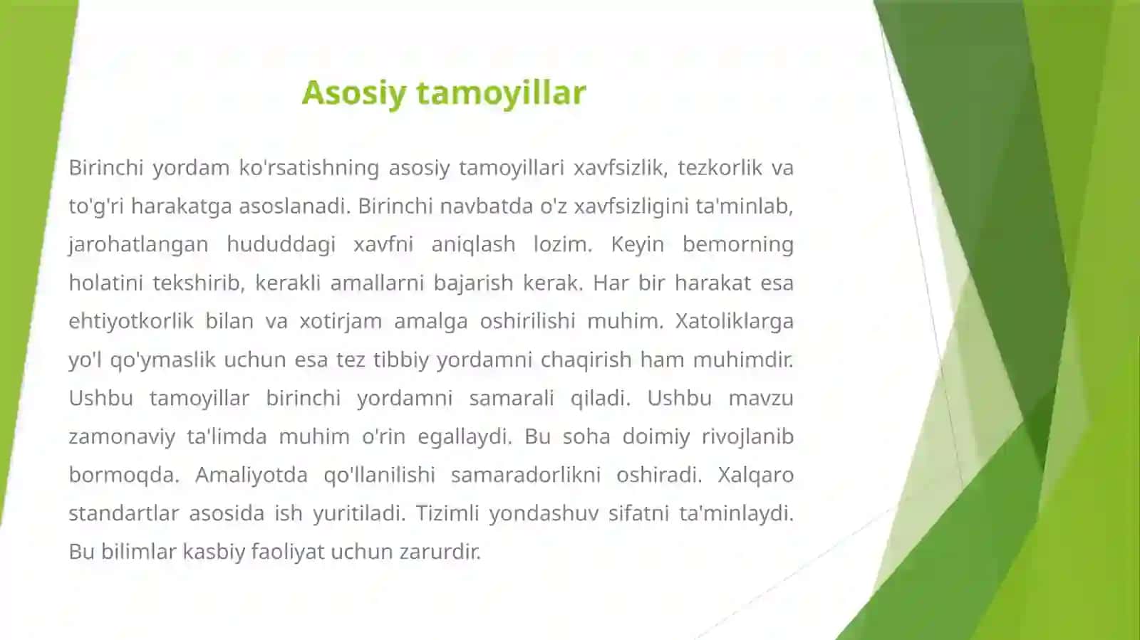 BIRINCHI YORDAM KO'RSATISHNING ASOSIY QOIDALARI 4