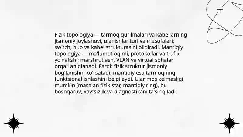 Tarmoq topologiyasi. Lokal va mahalliy tarmoq orqali axborotlar almashish 4