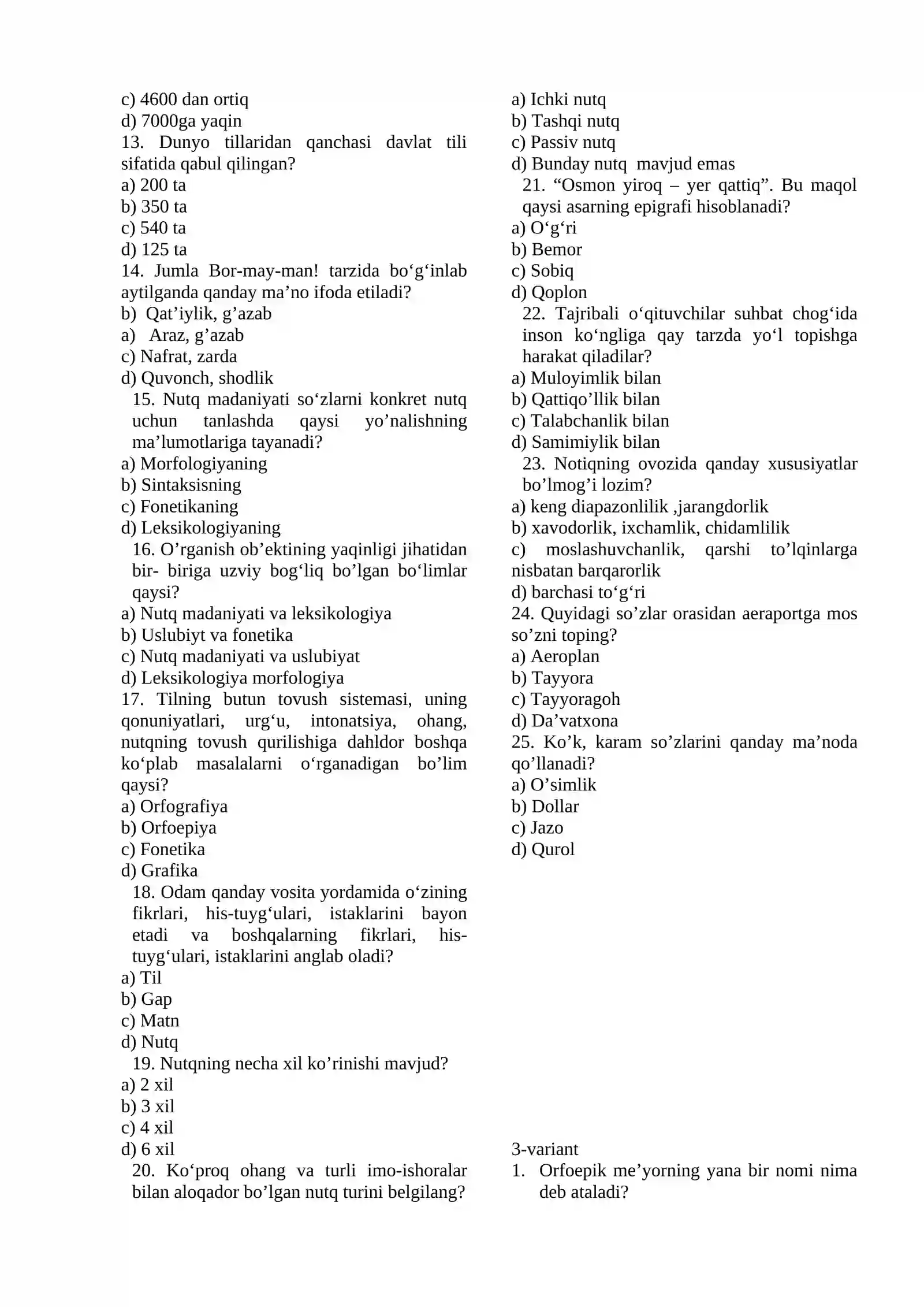 ona tili test 4