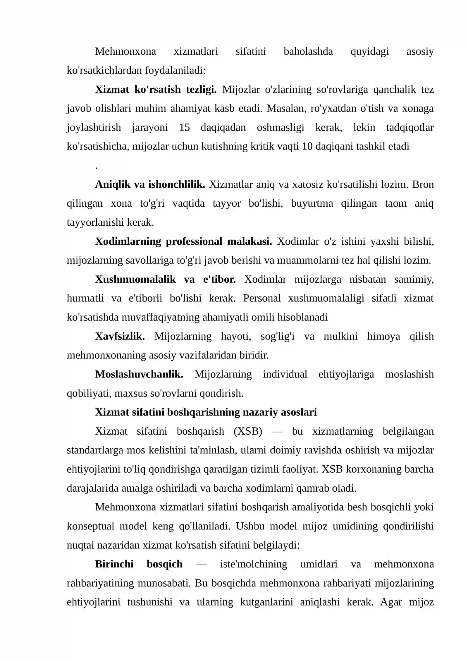 MEHMONXONALARDA XIZMAT SIFATINI BOSHQARISHNING ASOSIY TAMOYILLARI 4