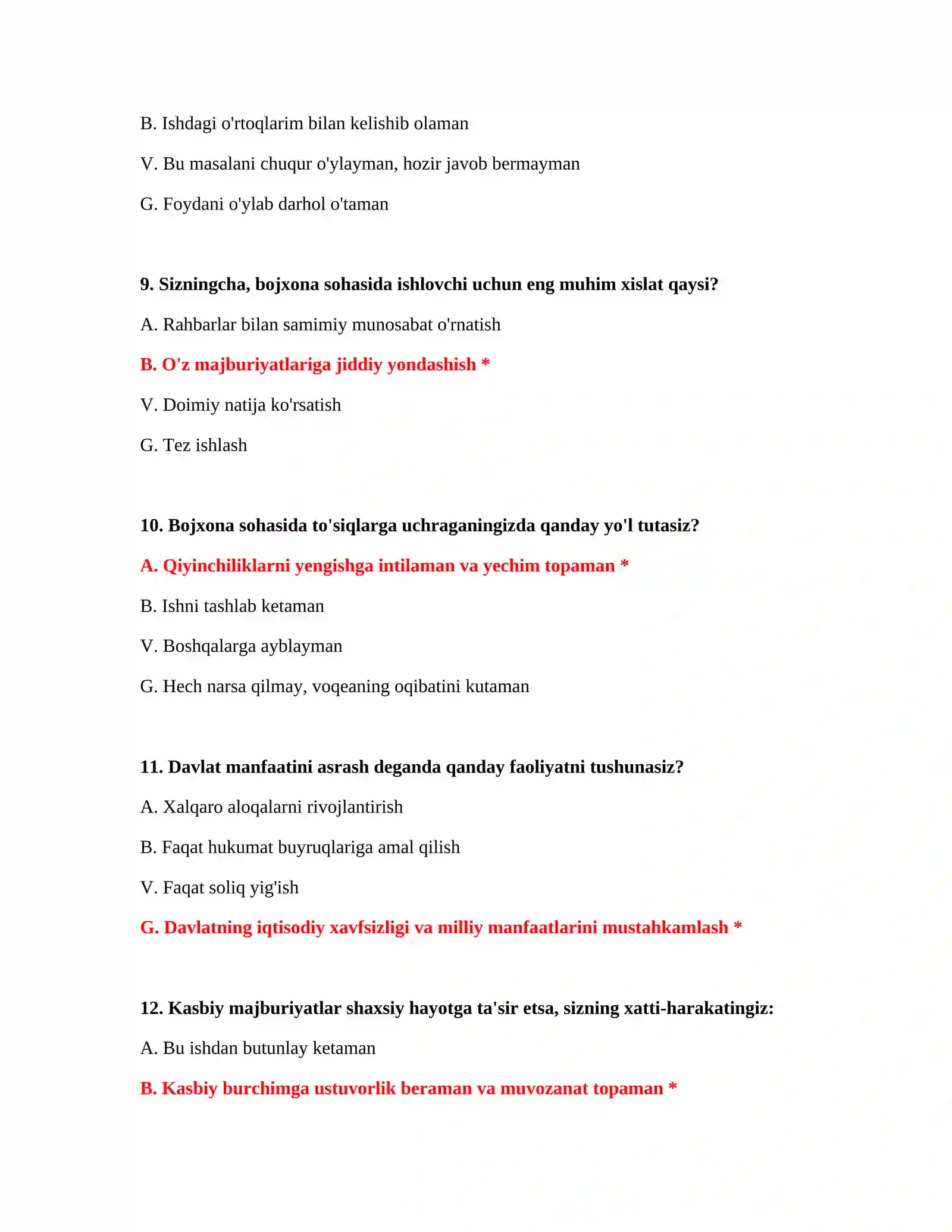 Bojxona testlarini yechish 4