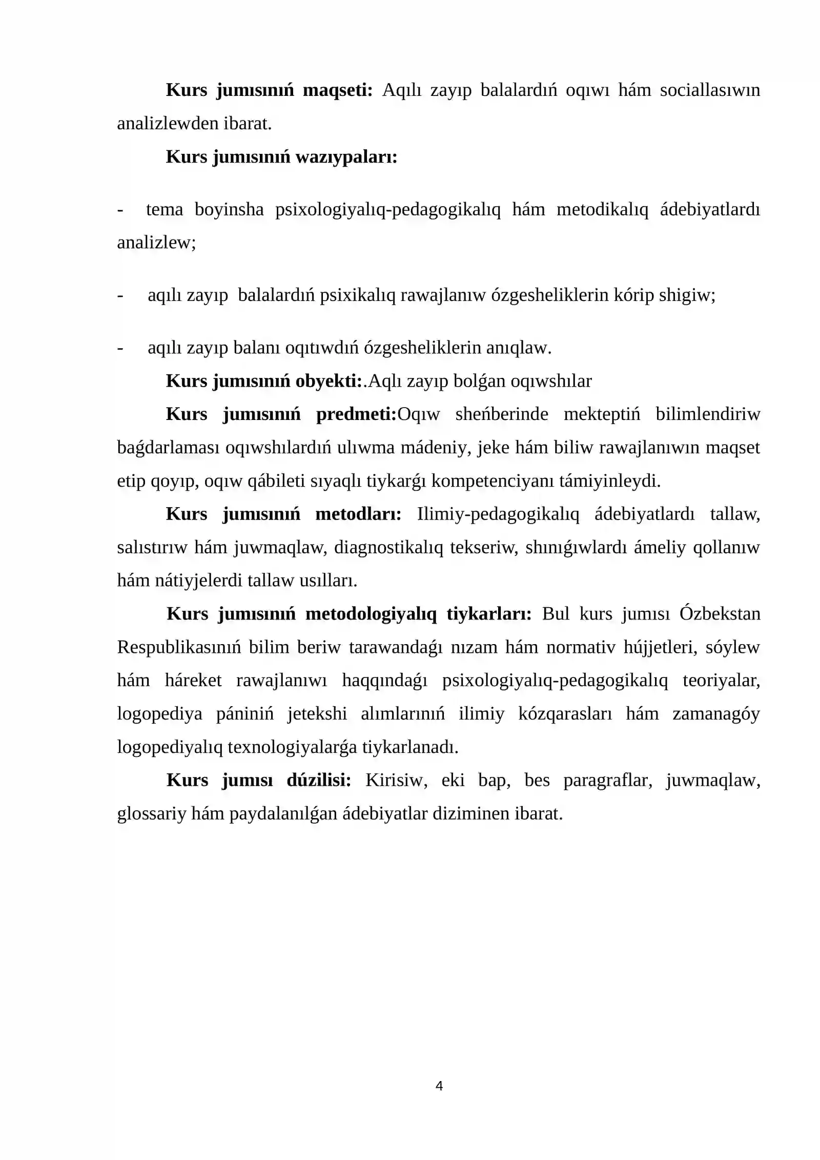 Arnawlı pedagogika: oligofrenopedagogika tálim baǵdarı 4