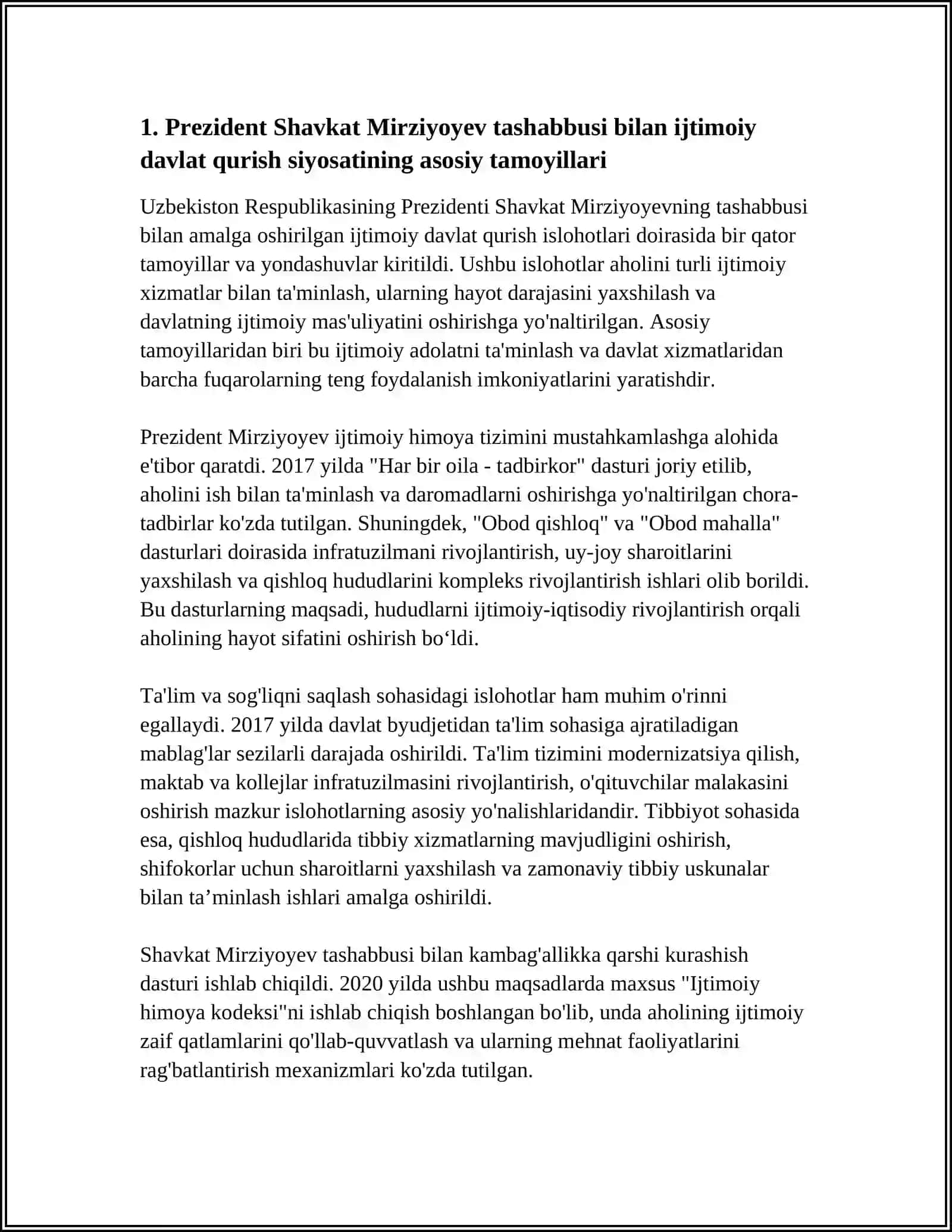 PREZIDENT SHAVKAT MIRZIYOYEVNING TASHABBUSI BILAN AMALGA OSHIRILGAN IJTIMOIY DAVLAT QURISH ISLOHOTLARI 4