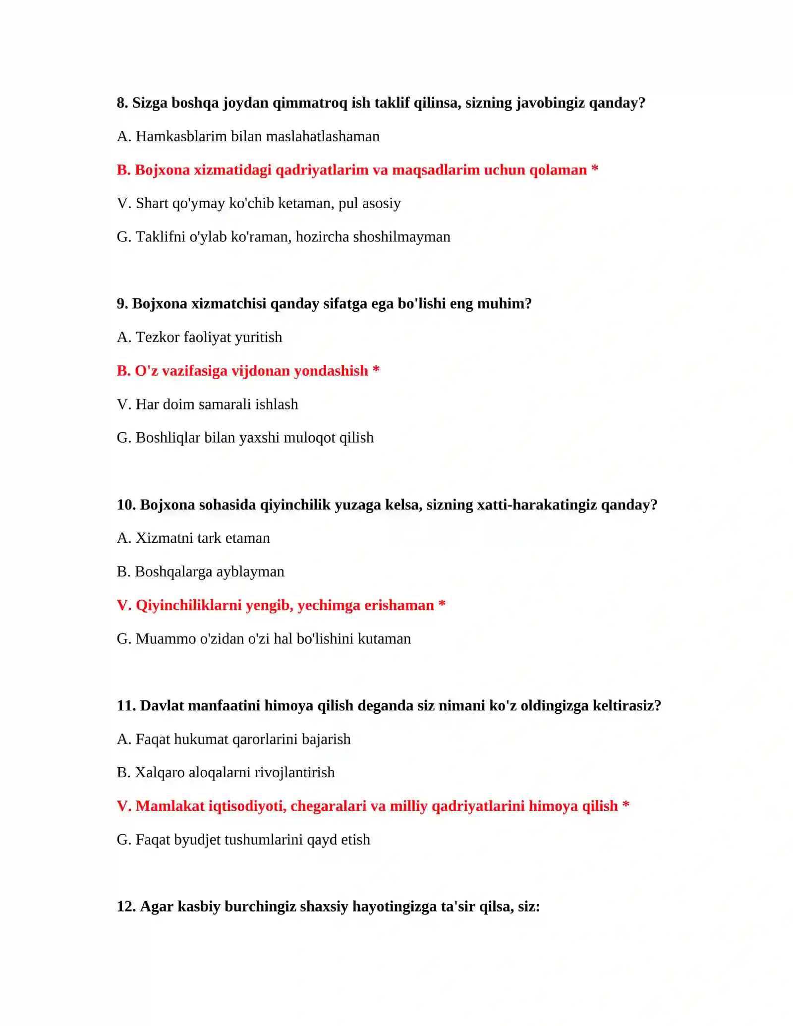 Bojxona psixologik testi namunasi 4
