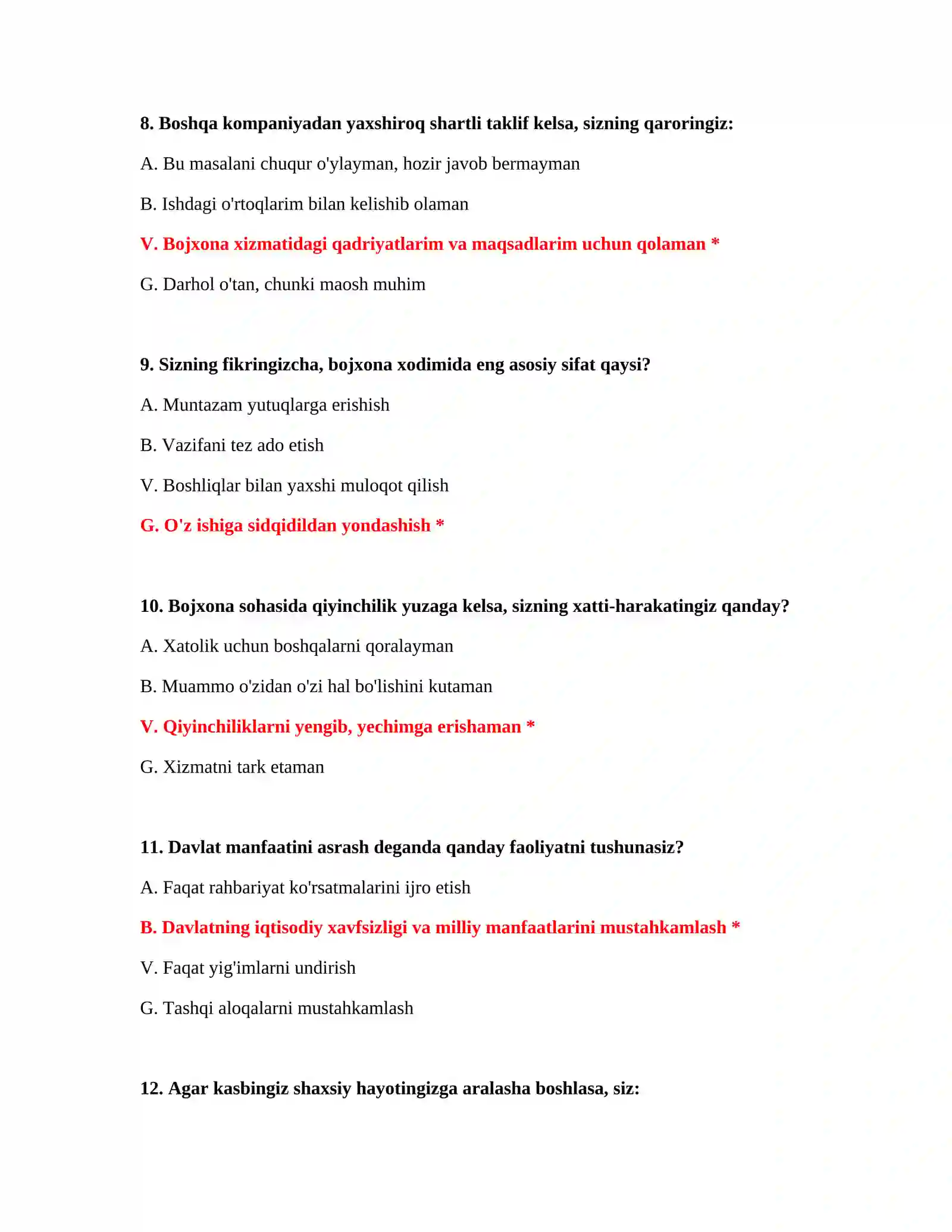 Bojxona psixologik savol javob PDF 4