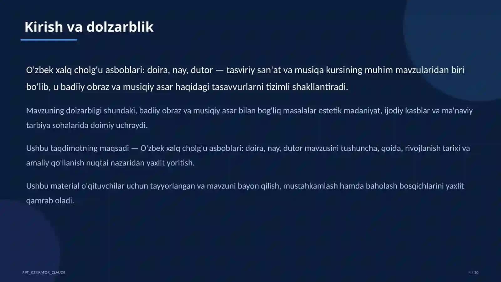 O'zbek xalq cholg'u asboblari: doira, nay, dutor (2-sinf) 4