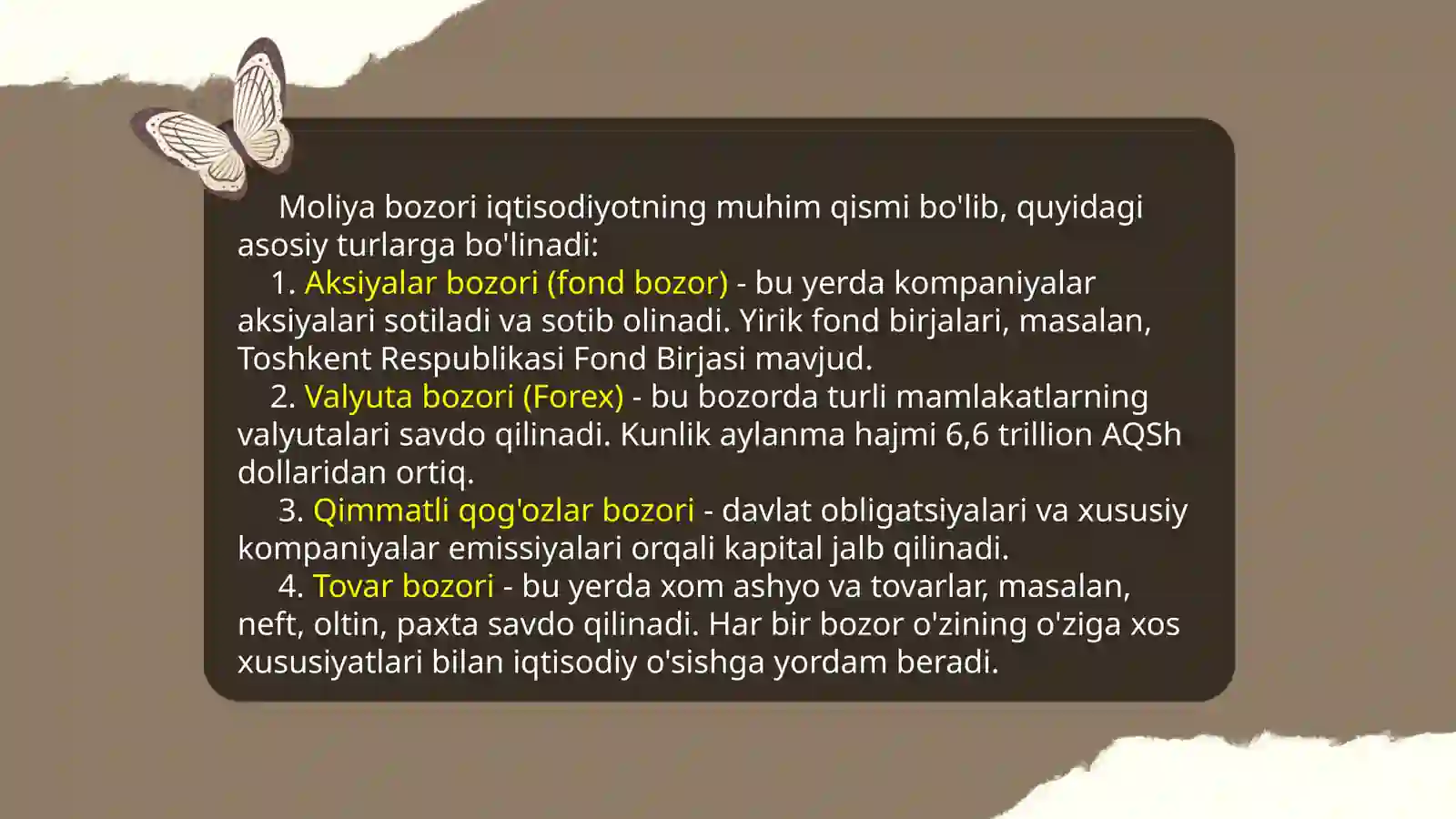 Moliya bozorining turlari va uning ahamiyati 4
