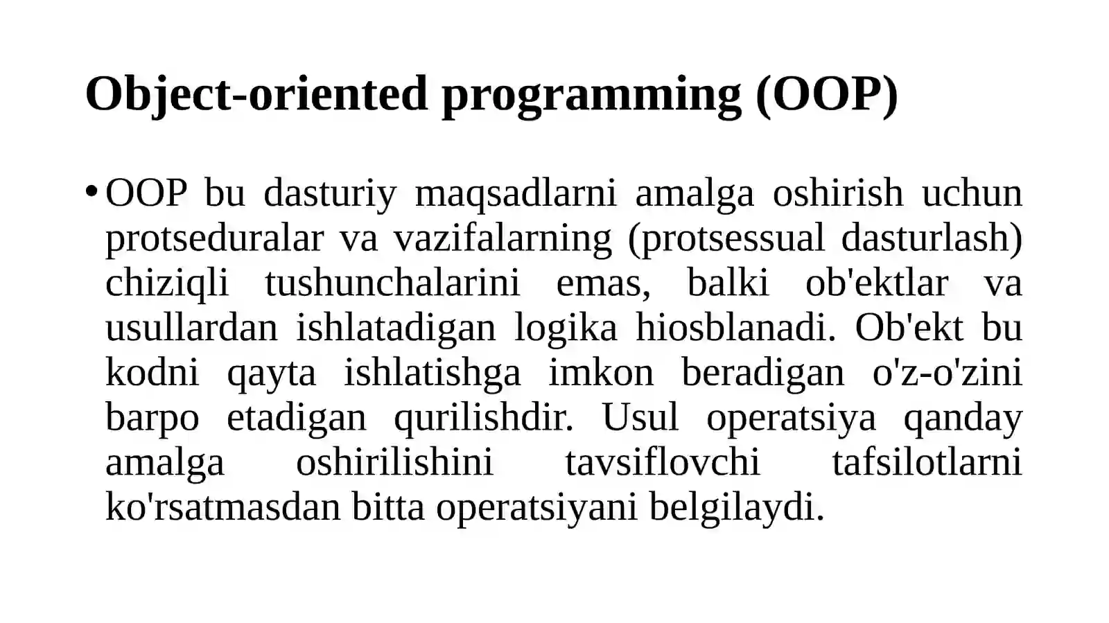 Boshlang'ich obyektga yo'naltirilgan dasturlash 4
