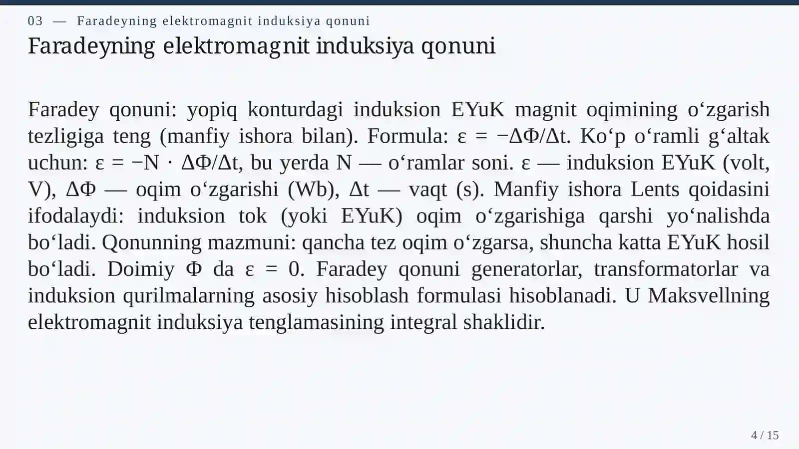 ELEKTROMAGNIT INDUKSIYA VA UNING TEXNIKADAGI QO‘LLANILISHI 4