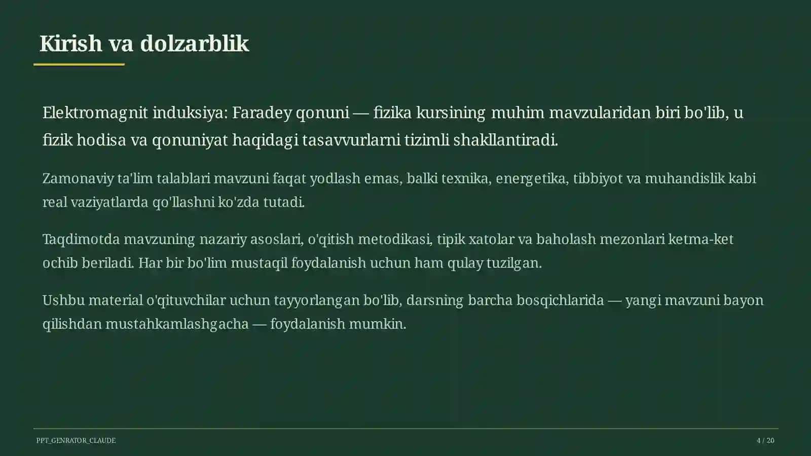 Elektromagnit induksiya: Faradey qonuni (11-sinf) 4