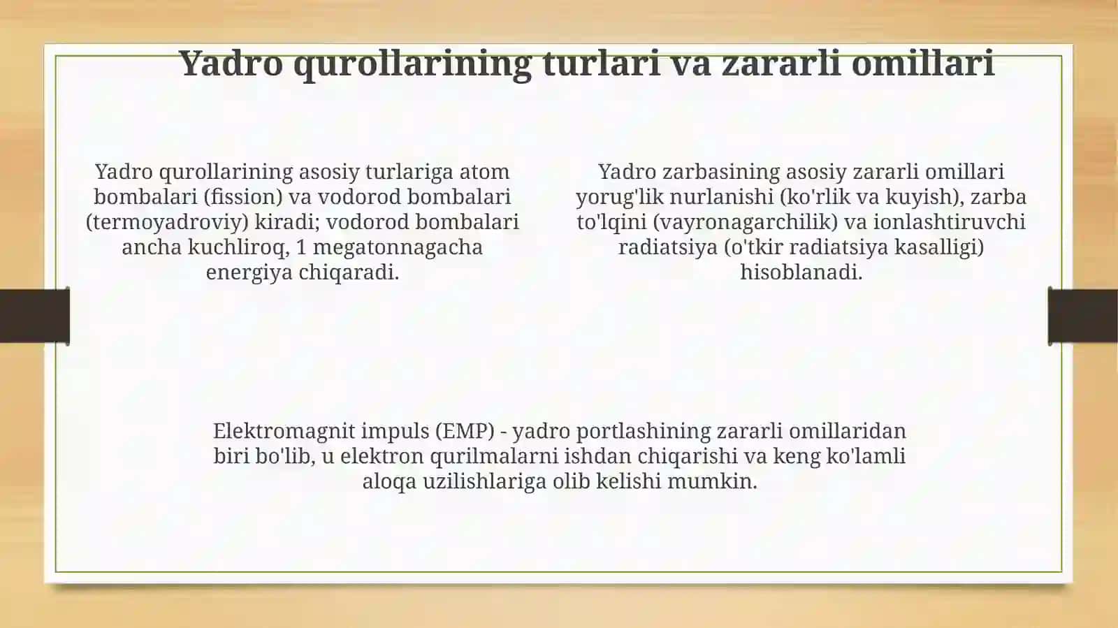 Ommaviy qirgʻin quroli. Yadro quroli uning shikastlovchi omillar 4