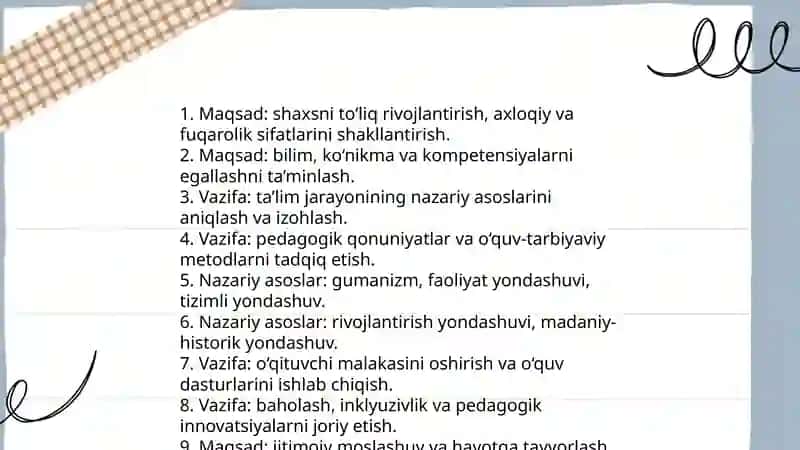 Pedogigaka fanining maqsad va vazifalari. Pedagogiga fanining tarmoqlari. 4